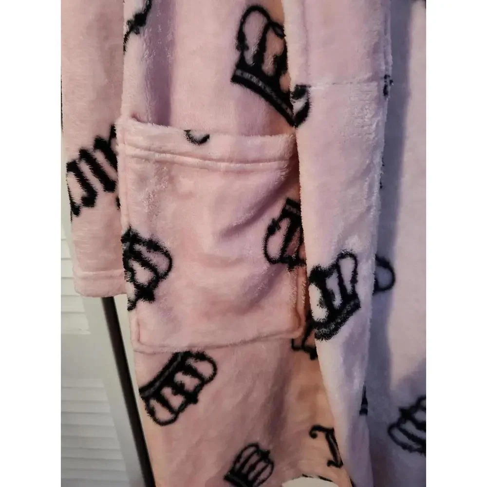 Juicy Couture Pink Fleece Robe‎ with Black Logo Print